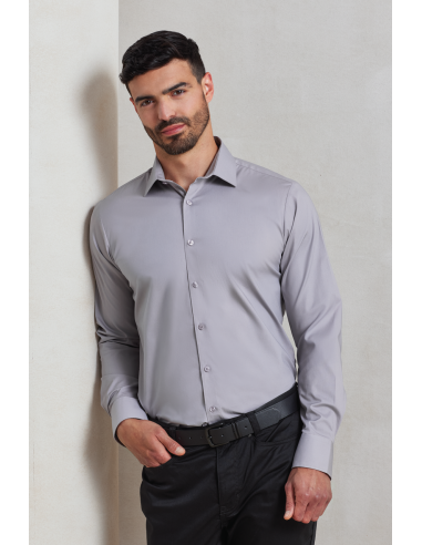 PRE-PR244-Mens Stretch Fit Poplin Long Sleeve Cotton Shirt